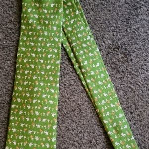 Salvatore Ferragamo Elephant, Mouse, Palm Tree. Green Orange Silk Tie AUTH